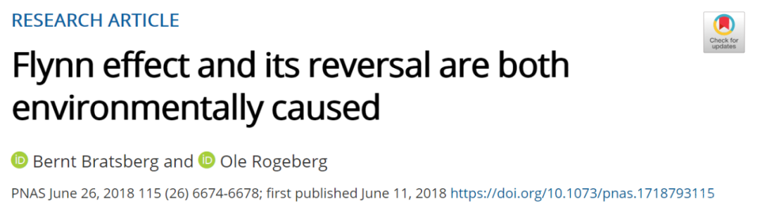 pnas 杂志在线发表了一篇题为 flynn effect and its reversal are