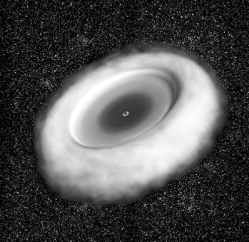 根据观测数据描绘的环绕超大黑洞的“甜圈”状气云图片由日本国立天文台提供。.png