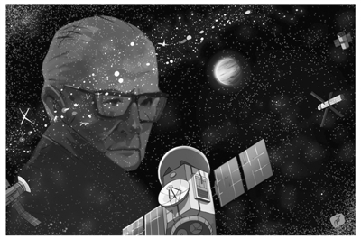 “克拉克系外卫星带（CEB）”艺术概念图以及科幻小说作家阿瑟·克拉克的肖像。.jpg