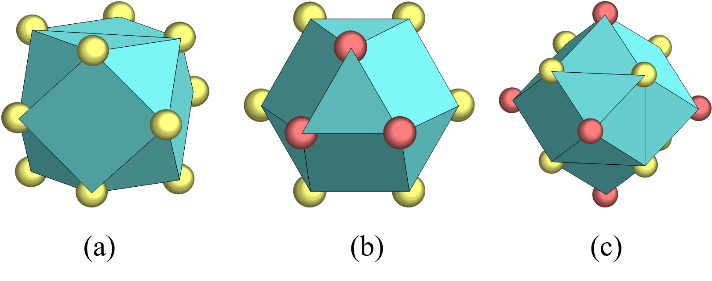 (b)  hcp结构中的,(c) bcc结构中的菱形十四面体