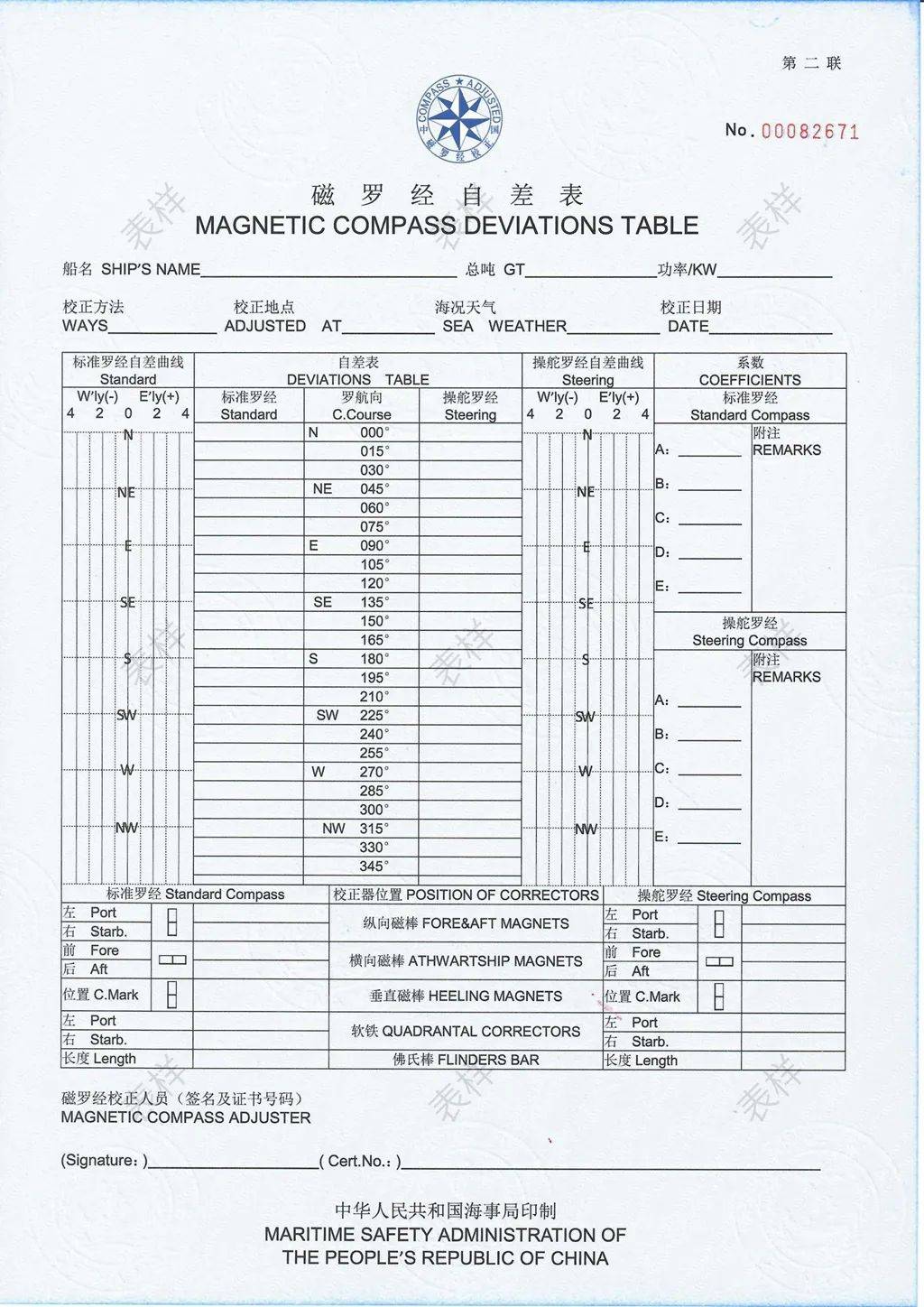 注意甄别现行磁罗经自差表长这样